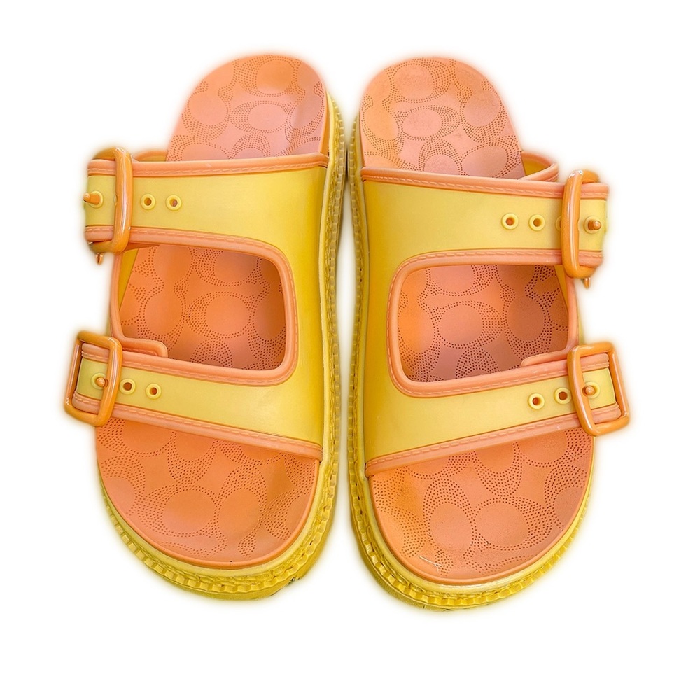 COACH Lucy Women's Sandals Size 8 Canary Chunky Platform Heel Adjustable Buckles - Picture 2 of 10